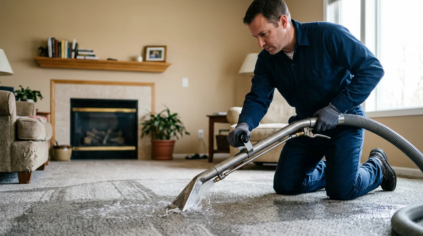 Water damage restoration technician working near Ionia, MI